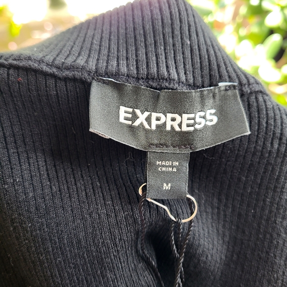 Express Body Contour Collection Off Shoulder Black Ribbed Sweater - Picture 3 of 9